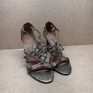 Lauren Ralph Lauren Stiletto Sandals Womens 8 Metallic Strappy Cage Glam Evening
